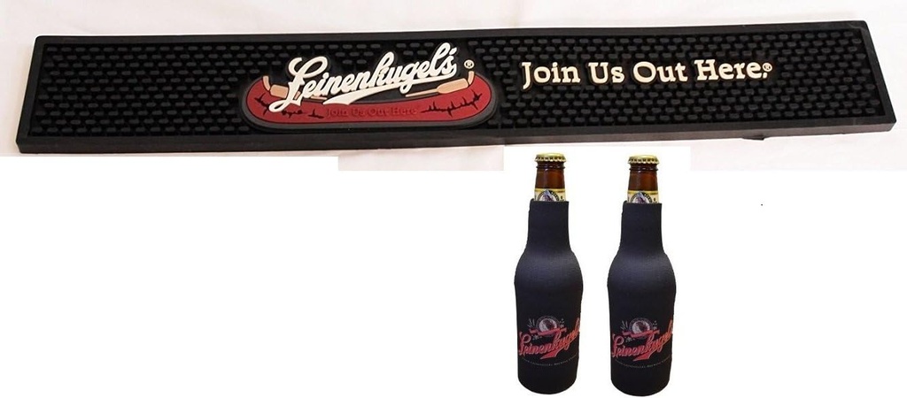 Leinenkugel's Professional Bar Mat Spill Mat Rail Drip Mat & 2 Beer Bottle Suit Set