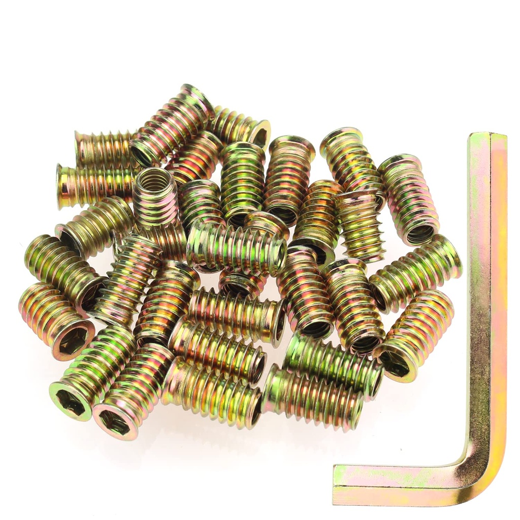 5/16"-18 x 25mm Threaded Inserts, Zinc Plated Carbon Steel, With Hex Wrench for Wood Furniture Screw - 26 Pieces