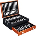 Silverware Storage Box, Wood Chest - without Cutlery - Tarnish Proof Felt Lined Storage Silver Chest, Store Sterling Silverware SilverTarnish Proof Flatware Hardware for 12 or 16 or more Utensil sets