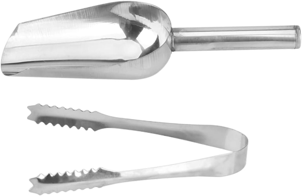 LIFKOME Stainless Steel Ice Scoop and Tongs Set 2 Pcs Food Serving Tongs for Buffet BBQ and Parties Non-Magnetic Sturdy Kitchen Utility Ergonomic Grip