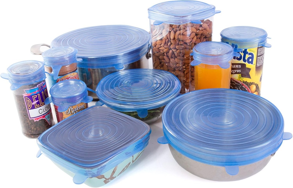 Kitchen + Home Silicone Stretch Lids - Set of 10 Silicone Food Saver Covers - BPA Free, Dishwasher, Microwave, Oven and Freezer Safe