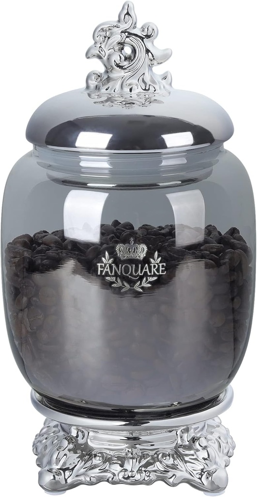 fanquare 35oz Mordern Candy Jar for Buffet, Large Ceramic Cookie Jar with Airtight lid, Silver Coffee Canister for Kitchen Counter, Kitchen Canister