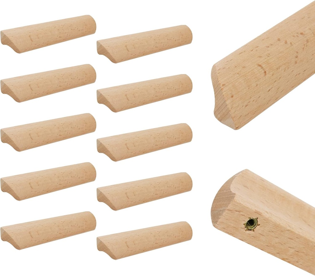 10Pcs Unfinished Wood Solid Furniture Pulls Handles,Unfinished Unpainted Paintable Wooden Handles Cupboard Closet Drawer Handle Pull,Length 6.1",Hole Dis.5.04"