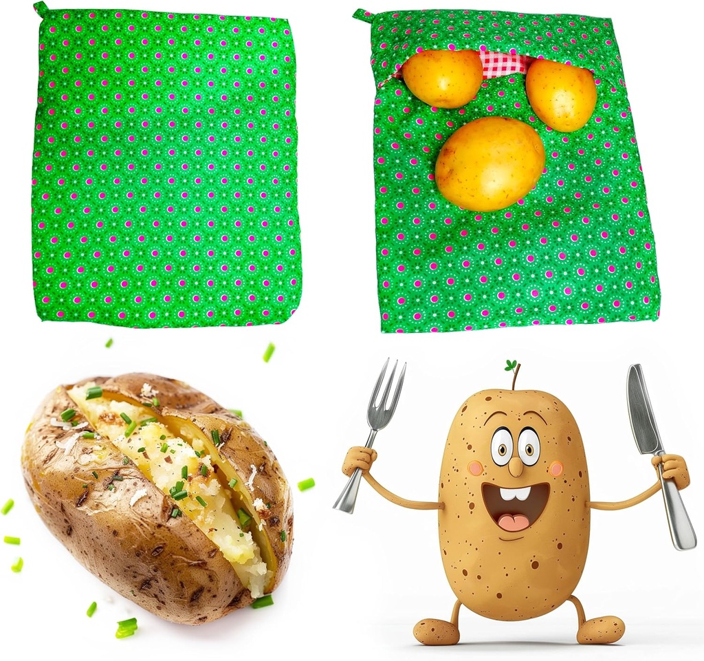 KR. LIF Microwave Potato Bag 2 Pack Potato Express Microwave Bag for Baked Potatoes – Quick and Easy Microwave Cooker for Fluffy Potatoes