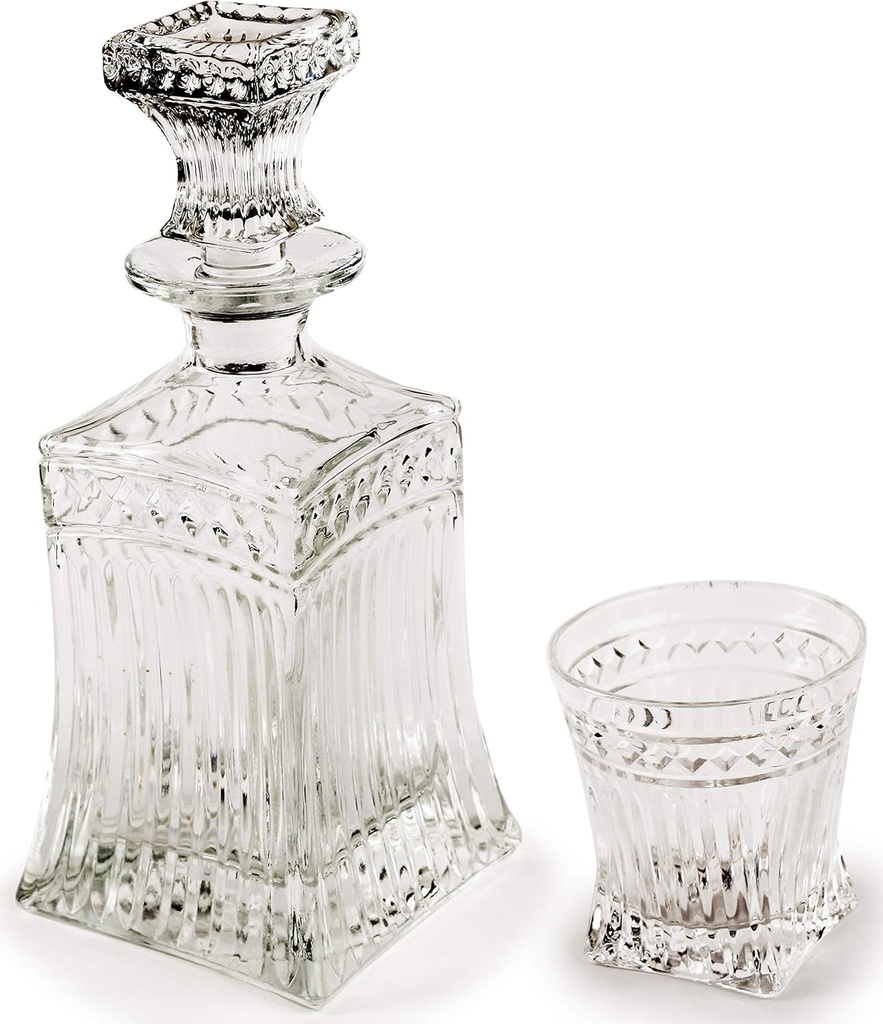 Circleware Empire 5-Piece Set of Wine Decanter with 4 Whiskey 8.5 oz Glasses Drinking Glassware Carafe Pitcher All-Purpose for Water, Liquor, Beverage, Beer Bar Barrel, 18.5 oz, Clear