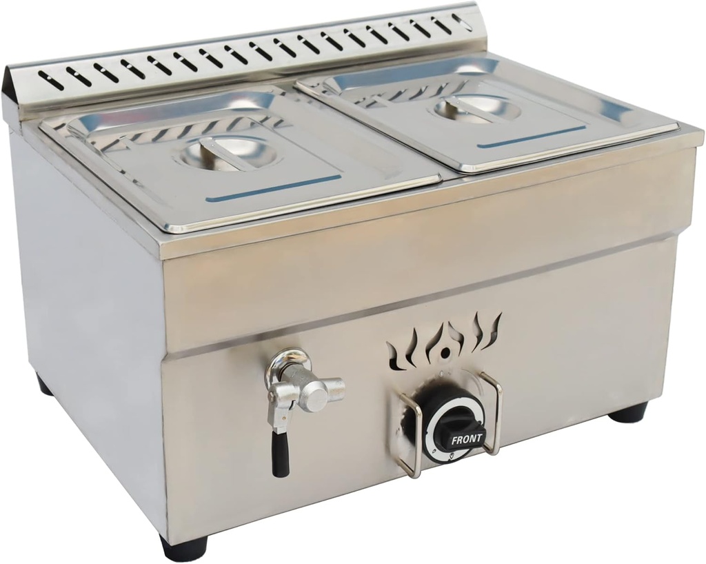 2 Pan Commercial Propane LP Gas Food Warmer, 13" x 10.5" x 4" Wells Propane Gas Bain Marie Buffet Food Warmer with Regulator Canteen Buffet Gas Steam Table