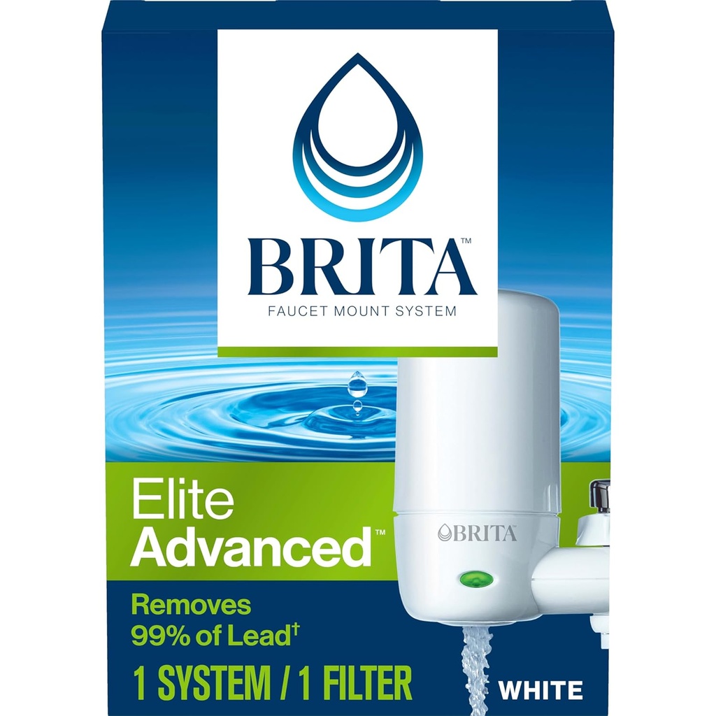 Brita Faucet Mount Water Filter System, White, No-Wait Filtration, Easy Install, Multi-Use Tap Water Filter for Kitchens, Bathrooms & Small Spaces
