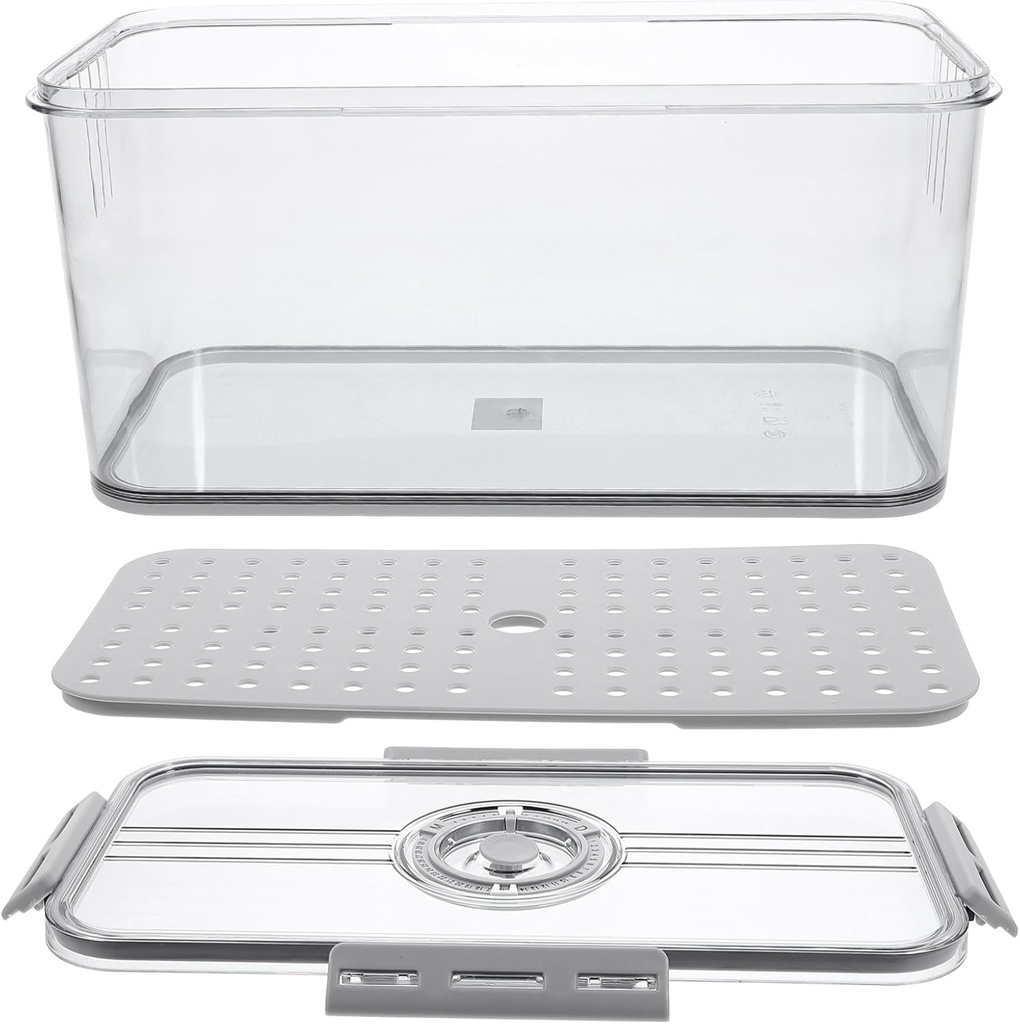 HEALLILY Food Storage Containers Lids Airtight Crisper Box Timer Lid Draining Tray Fridge Storage Box for Bread Produce Saver Container