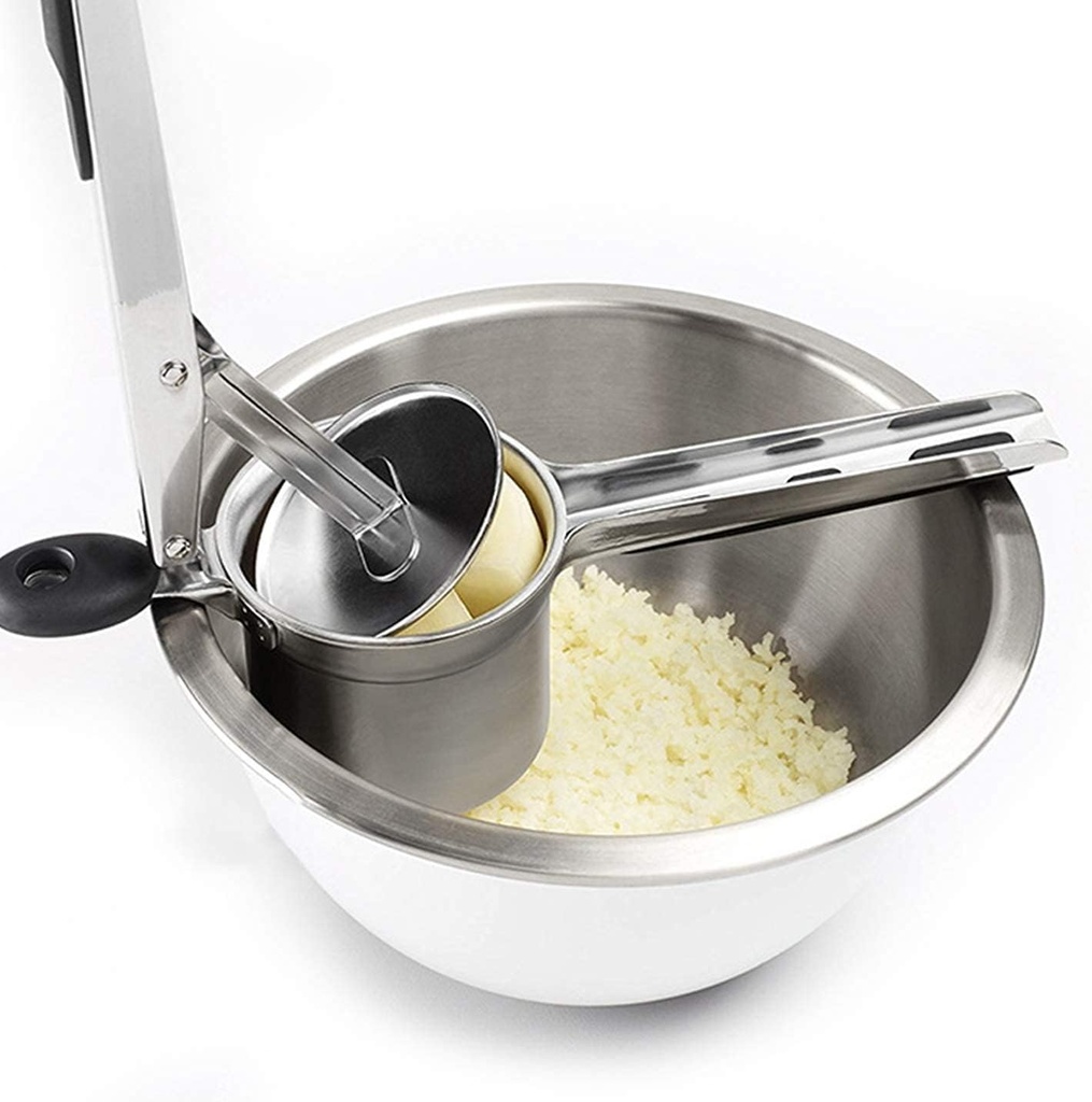 Stainless Steel Potato Ricer and Masher with Easy-Grip Silicone Handles - Includes 3 Interchangeable Discs for Fluffy Mashed Potatoes, Fruit Juicer, and Lemon Squeezer - Kitchen Accessories