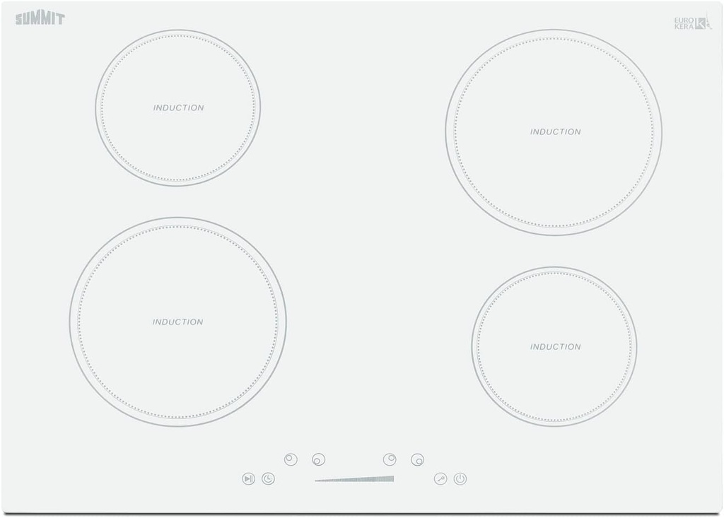 Summit SINC4B302W 30-inch 4 burner Digital Electric Induction Cooktop, White Ceramic Glass, 208V-240V, 7200W, Child lock, Energy Efficient, Timer, Easy to Clean