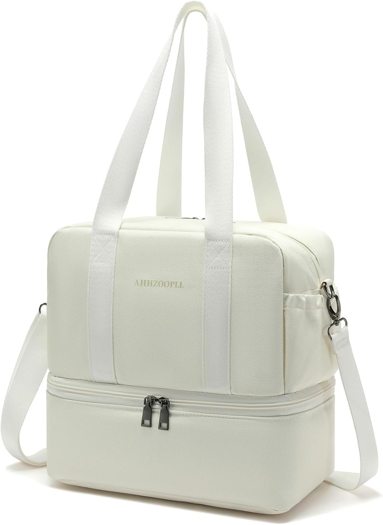 Insulated Lunch Bags for Women Men, Double Deck Insulated Lunch Box, Leakproof Reusable Lunch Cooler Bag, Lunch Tote Kit for Work, Office, Trip, Travel, Picnic, Hiking, Beach, Beige