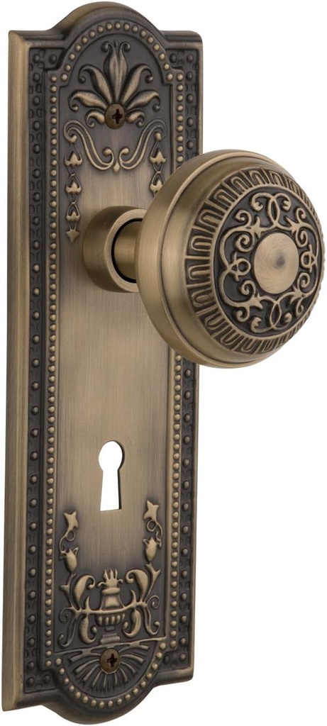 Nostalgic Warehouse Meadows Plate with Keyhole Egg & Dart Knob, Mortise, Antique Brass