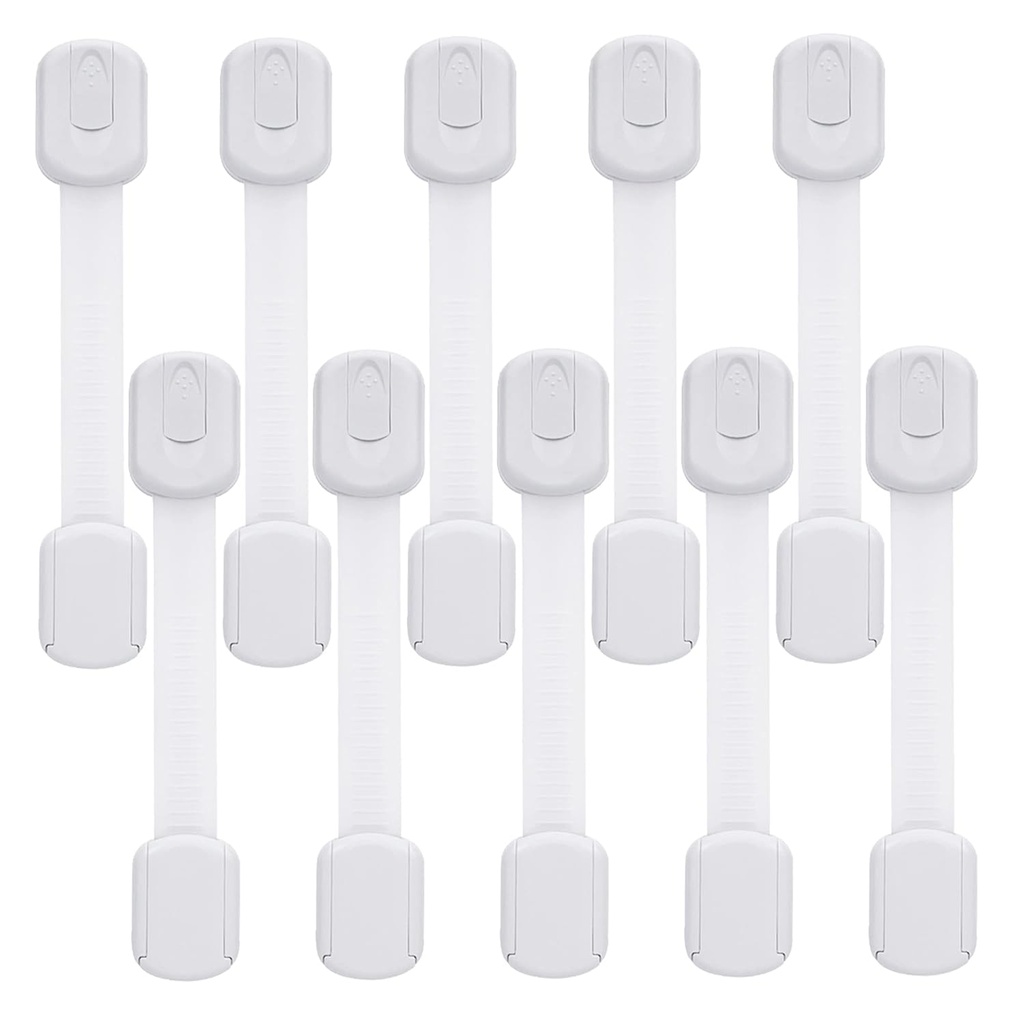 Goodv Child Safety Cabinet Locks - (10 Pack) Baby Proofing Latches to Drawer Door Fridge Oven Toilet Seat Kitchen Cupboard Appliance Trash Can with 3M Adhesive - Adjustable Strap No Drill No Tool