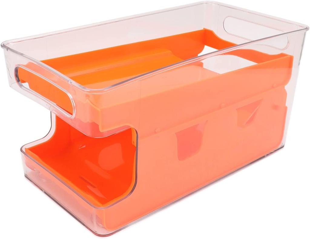 Soda Can Organizer for Refrigerator, Plastic Canned Food Pop Beverage Container Holder Storage Bin Large Capacity Detachable Compartment Pantry Refrigerator Organizer (Orange)