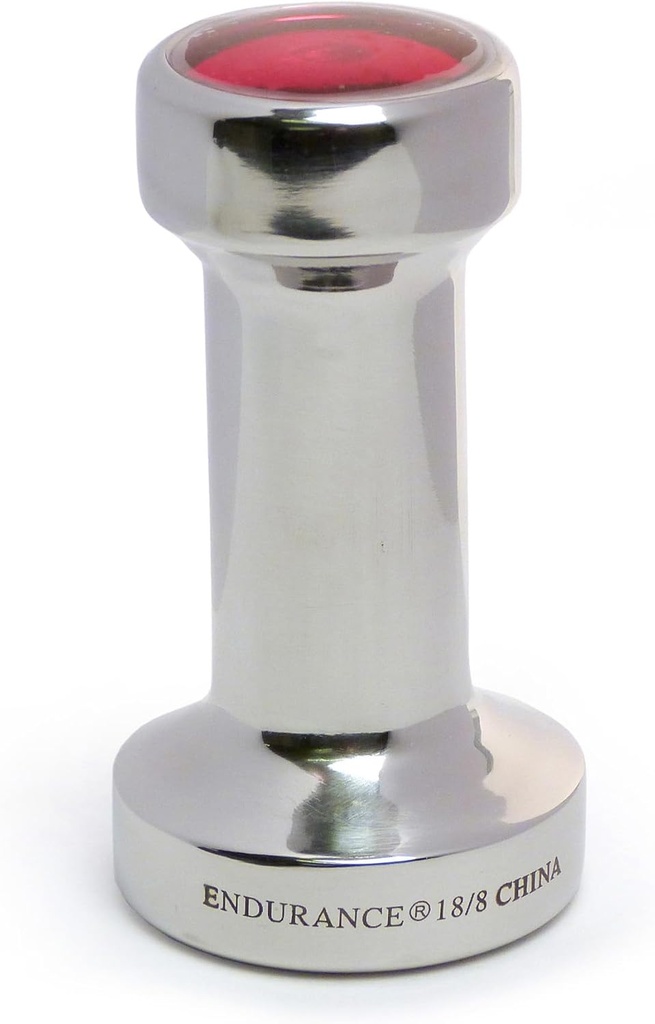 RSVP International Endurance Collection Flat Bottom Espresso Coffee Tamper Stainless Steel, 49mm Diameter, Red
