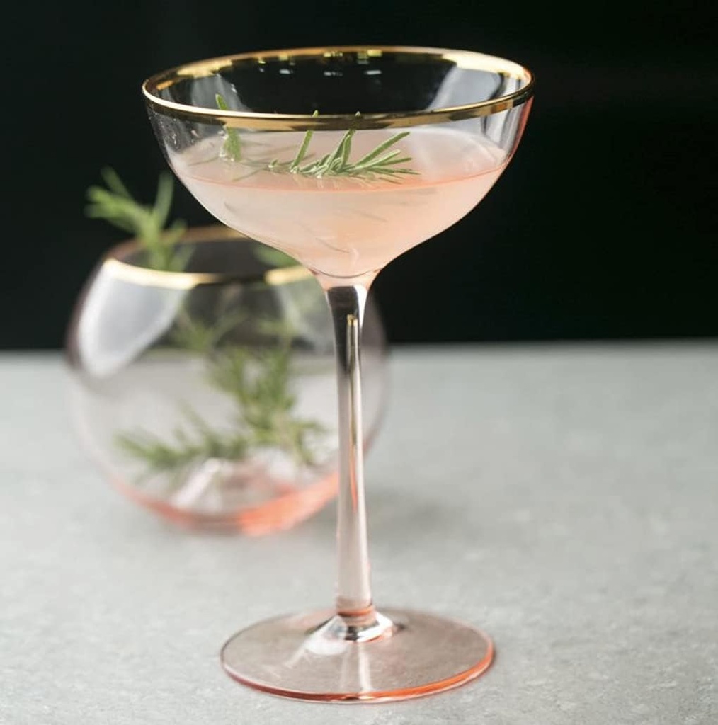 Set of 2 Pink Gold Rim Cocktail Glasses - 2 Styles and 2 Sizes (250ml & 500ml) (250ml)
