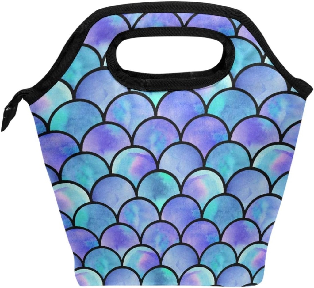 Naanle Mermaid Scale Insulated Zipper Lunch Bag Cooler Tote Bag for Adult Teen Men Women, Ocean Mermaid Lunch Boxes Lunchboxes Meal Prep Handbag