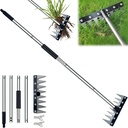 Garden Rake, 8 Tines Garden Weeding Rake with Sharp Blade with Steel Adjustable Handle (31'' to 63''), Garden Weed Puller Tool for Clearing Weed, Loosening Soil and Flower Beds