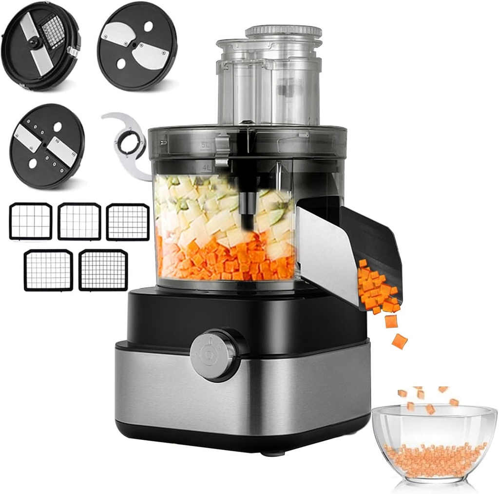 Food Processor, 600w Electric Vegetable Dicer Chopper, Veggie Shredder Grater, Meat Blende