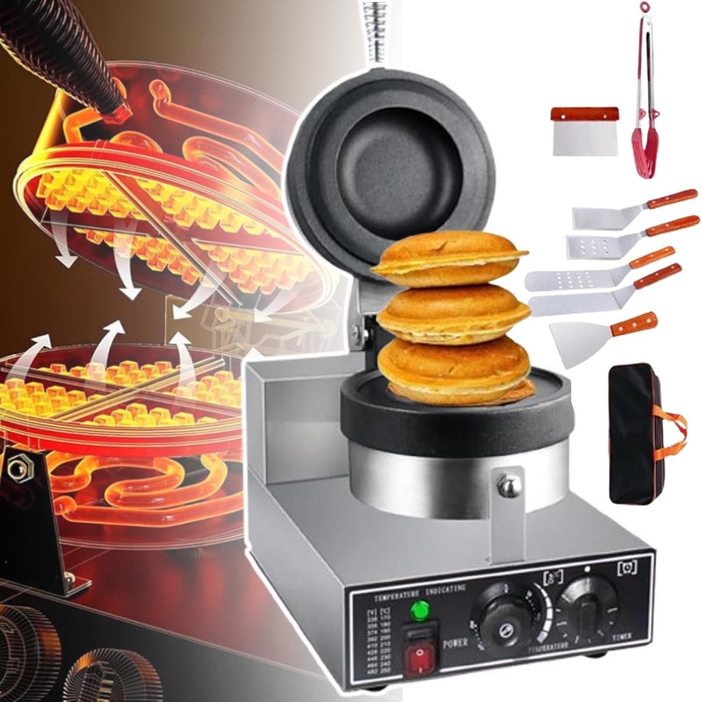 1200w Ice Cream Burger Maker +8 Shovel,Non Stick Hamburger Waffle Maker Sandwich Press,Non Coated-Temperature Control 50℃~300℃/Timing 5 Min-For Household Or Commercial,Grey