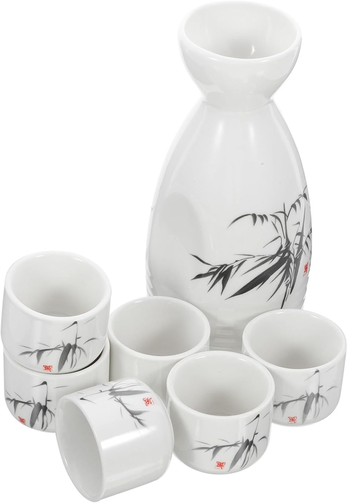 1set Japanese Sake Kettle and Cup Ceramic Traditional Sake Pot Ochoko Cups for Spirits and Decorative Use