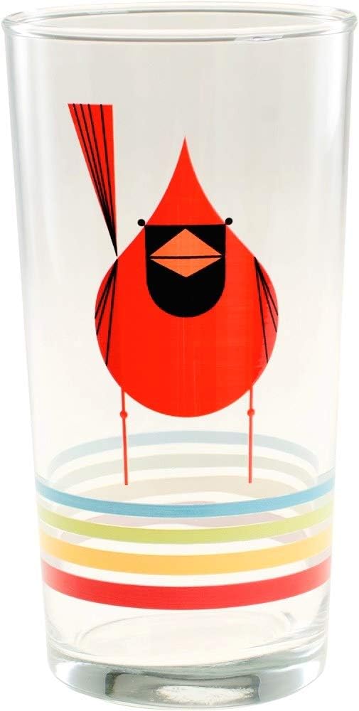 Charley Harper Glasses Cardinal Close-Up with Stripes (Set of 4)