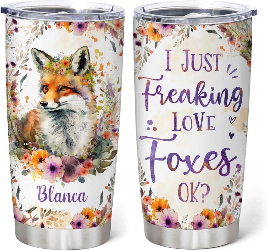Hyturtle Personalized Fox Tumbler Cup Gifts For Women - Birthday Christmas Gifts For Fox Lovers - Fox Gifts - Animal Lover Gifts - Custom Name 20oz Insulated Stainless Steel Travel Tumbler