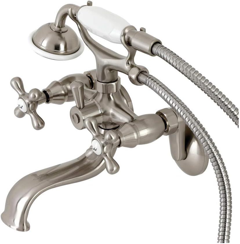 Kingston Brass KS226SN Kingston Wall Mount Tub Faucet with Hand Shower, Brushed Nickel