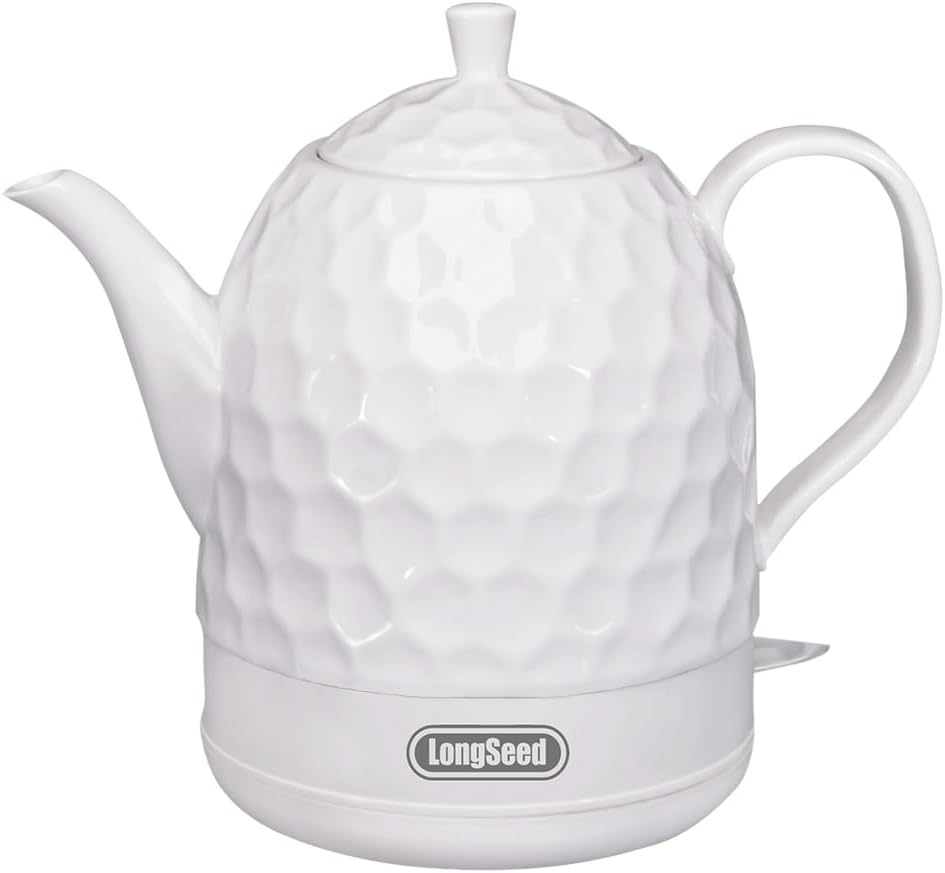 Ceramic Electric Kettle 1 Quarts, 1000W Hot Water Boiler, Automatic Shut-off, BPA-Free, Teapot Rapid Boil For Coffee & Tea, Boil-Dry Protection, White Gooseneck