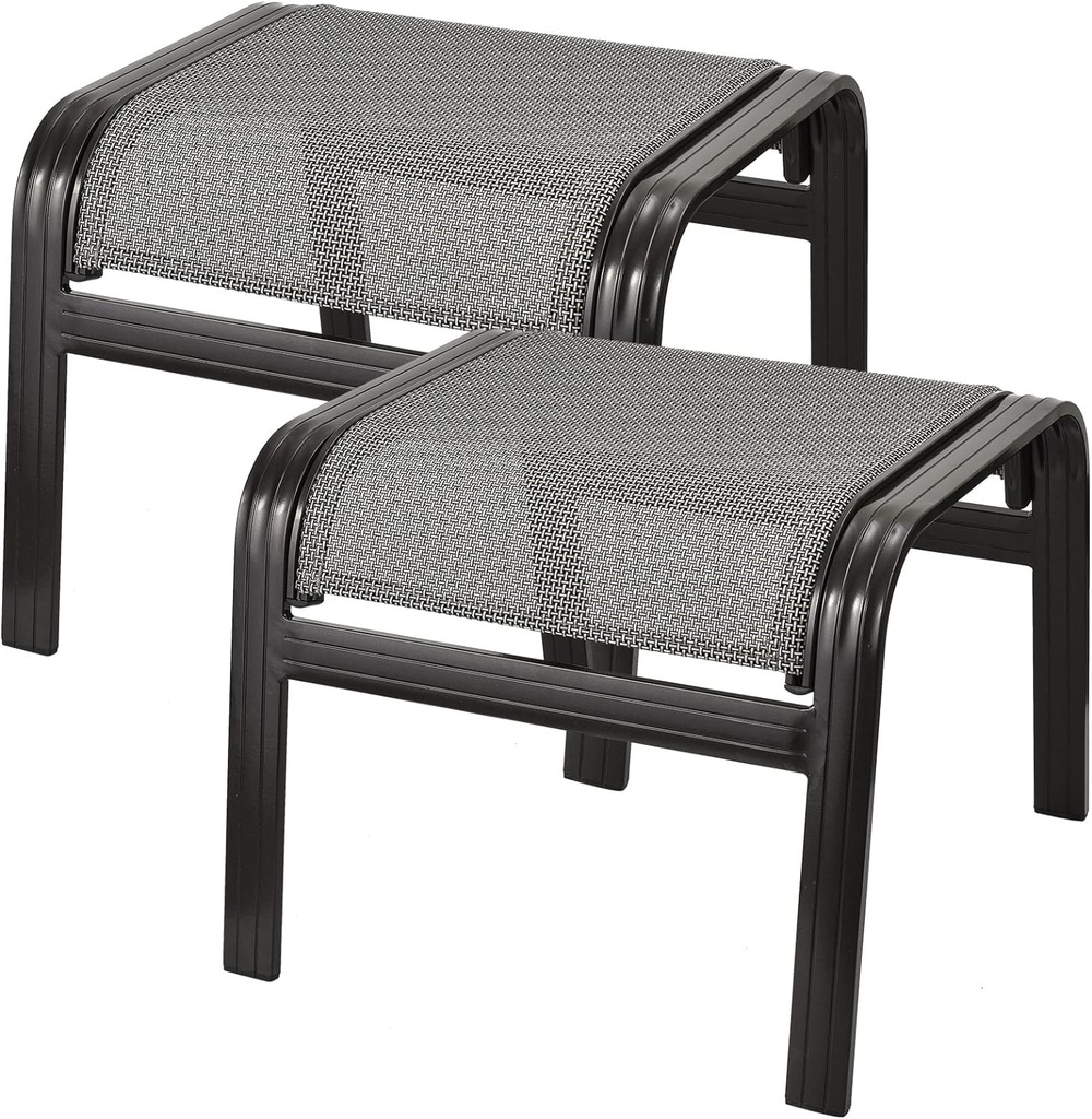 Patio Ottomans Outdoor Foot Rest Aluminum Patio Footstool Samll Seat Wicker Furniture Patio Ottoman 2 Pieces Grey