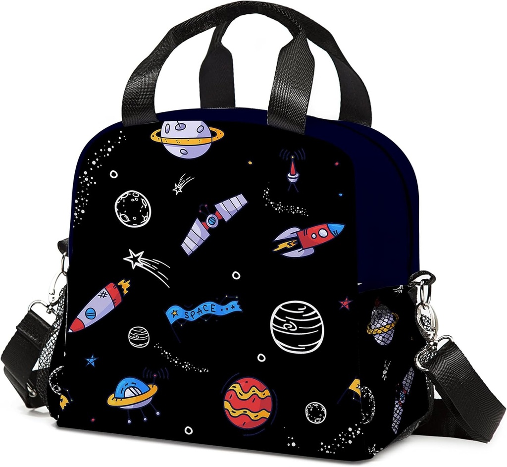 Space Lunch Bag Insulated planet Lunch Box Large Capacity Meal Tote for Kids Women Men Waterproof Adjustable Shoulder Strap universe Lunch Tote for Work School Picnic Travel Hiking Office