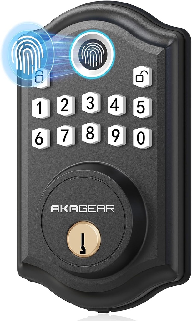 DS10 Keyless Entry Door Lock with Fingerprint, Electronic Keypad, 2 Keys, Auto-Lock & One Touch Locking, Easy Installation, Matte Black
