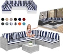 Outdoor Sectional Cushions, 4" Foam High-Density, Water-Resistant Couch Cushions Replacement Set, 14 Piece Patio Sectional Cushion for 6-Seat Sectional Patio Conversation Sets (Blue white stripes)
