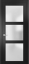 SARTODOORS Solid French Door Frosted Glass 36x80 inches | Lucia 2552 Matte Black | Single Regular Panel Frame Trims Handle | Bathroom Bedroom Sturdy Doors