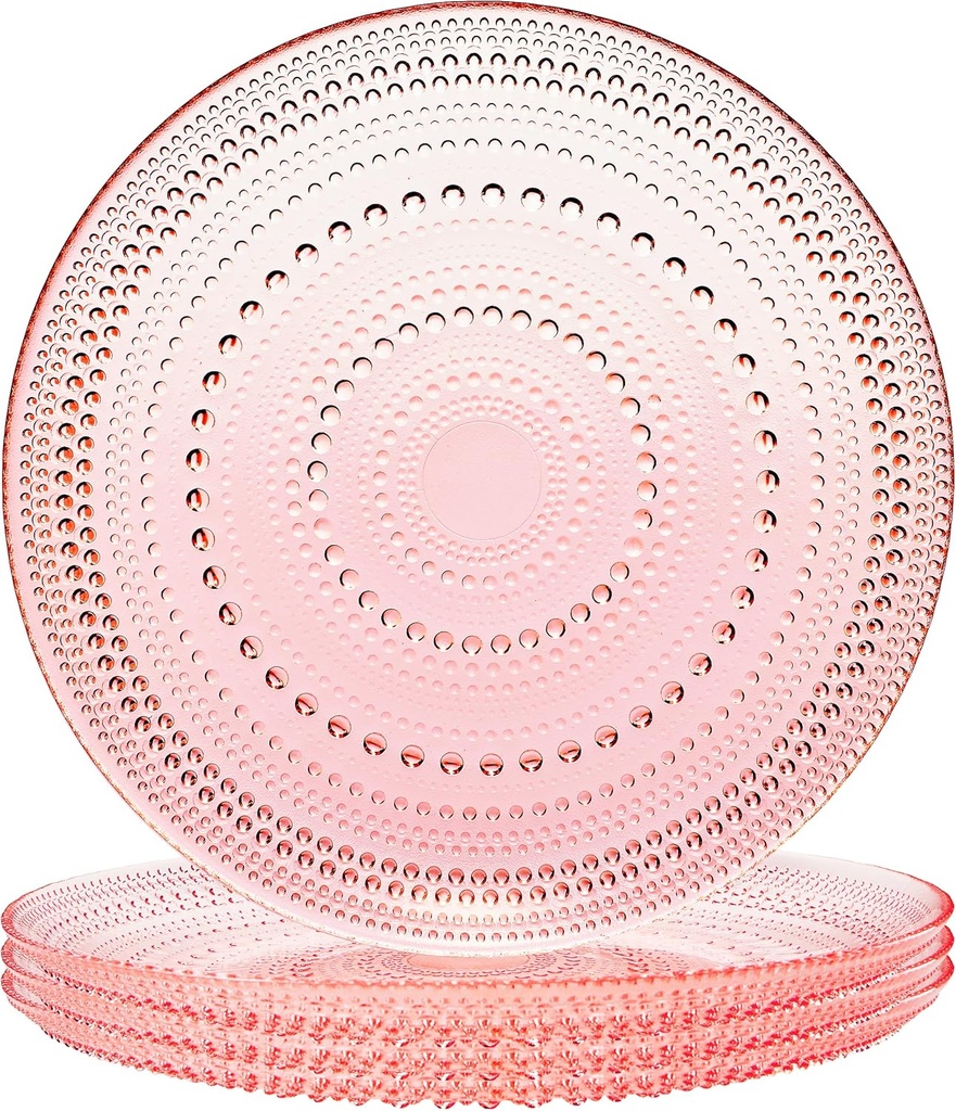 Khen Glass Hobnail Colored Plates | Set of 4 Plates | Blush Pink Color 10.6" Dinner or Charger Plate - Server, Charger, Dessert Server, Appetizer Plate, Snack, Fruit