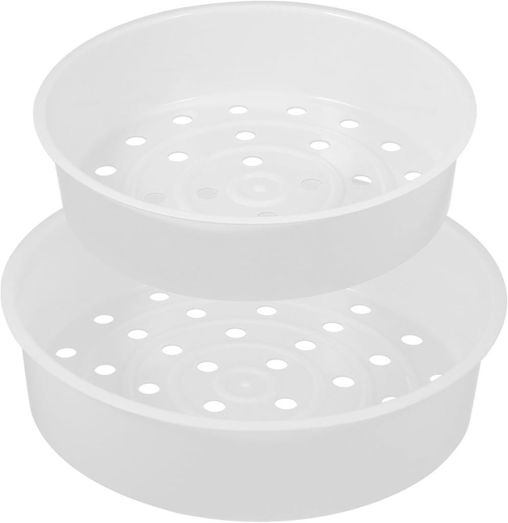 Kichvoe 2pcs Plastic Steamer Basket for Rice Cooker: Stackable Round Steaming Tray Insert for Vegetables, Seafood, Eggs, and Desserts, Fits 3L & 5L Cookers, Kitchen Cookware Supplies