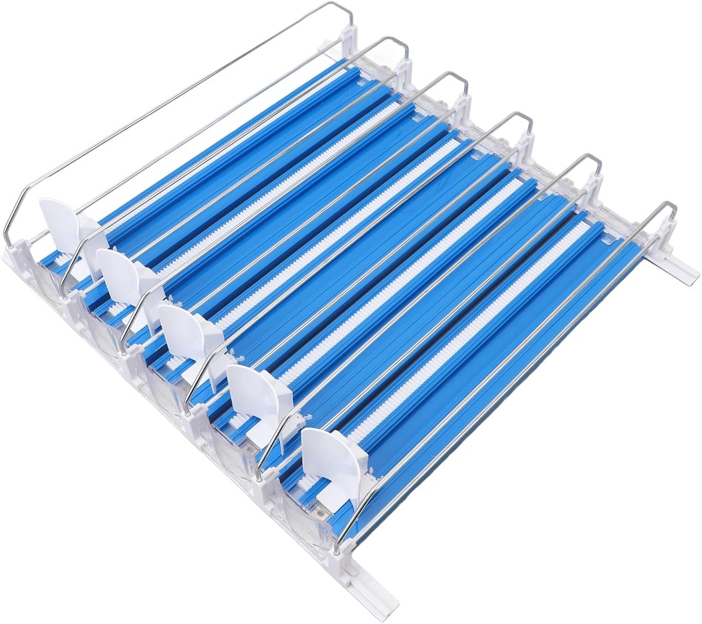 5pcs Drink Organizer for Fridge, Drink Soda Can Fridge Dispenser Automatic Beer Pop Can Water Bottle Drink Dispenser Self Pushing Drink Organizer for Refrigerator (Blue)