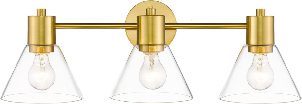 LMS Gold Bathroom Vanity Light Fixtures, 3 Light Bathroom Light Fixtures with Clear Glass Shade, LMS-108