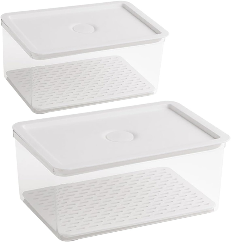 Cabilock 2pcs Refrigerator Storage Boxes Sealed Airtight Crisper Fresh Keep Holder for Bread Fruits Fridge Organizer