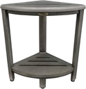 CoastalVogue Snazzy Corner Two Tier Gray Color Shelf Waterproof Teak Wood Shower Bench Stool Seat Chair For Inside Shower Provides Safety, Storage, and Organization For Bathroom Accessories