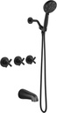 gotonovo 3 Handle Tub Shower Faucet Set,Shower System with Tub Spout,Shower Head and Handle Set with 6 Settings Handheld Spray Tub and Shower Faucet Combo Wall Mount Tub Shower Fixture Matte Black
