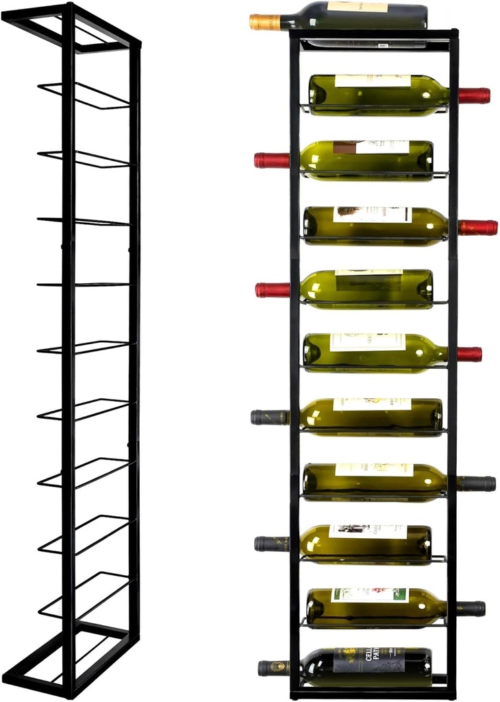 FLstudio Wall Mounted Wine Rack: Metal Hanging 10 Bottles Wine Rack - Black Wine Storage and Display, Hanging Bottle Holder for Living Room, Dining Room, Wine Cellar, Bar