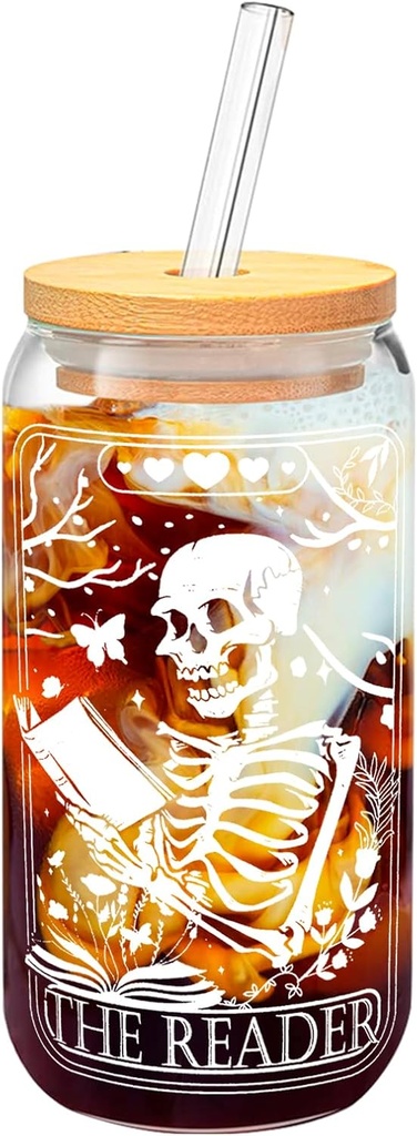 Book Lovers Gifts Idea, Librarian Appreciation Gifts Book Club Gifts for Readers, Book Themed Gifts for Readers, Bookish, Bookaholics, Bookworm, 16oz Drinking Glass Cups with Lids Straws