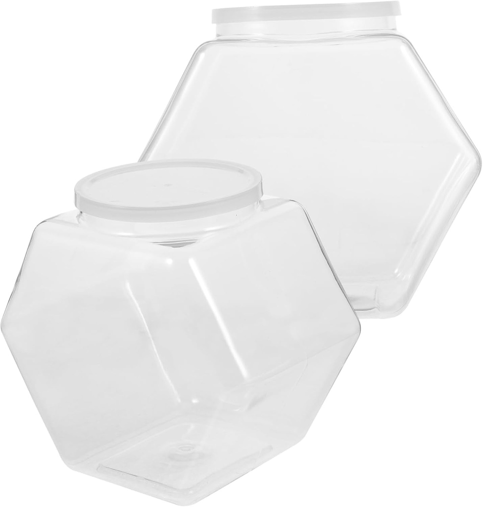 IMIKEYA 2pcs Hexagonal Airtight Candy Cookie Jars Lids Plastic Storage Containers for Snacks Small Sweet Holder for Kitchen Organization
