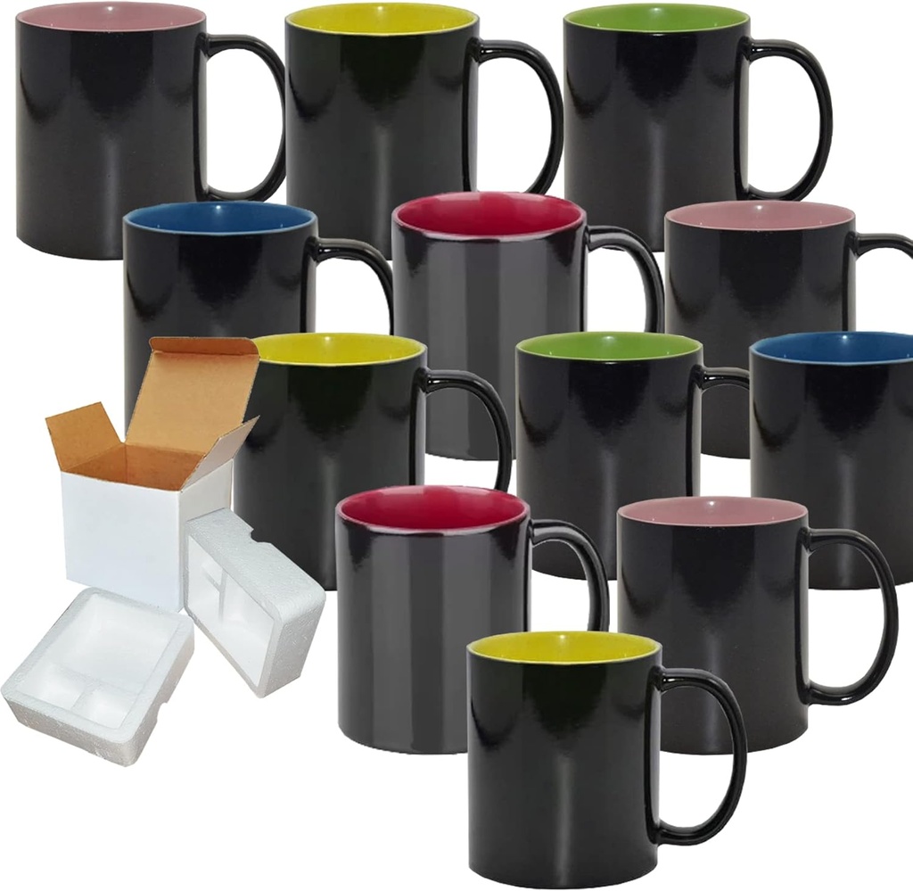 TWISTED ENVY Set of 12 11 oz Magic Mugs MIXED COLORS INNER Professional Grade Sublimation Mug- Sublimation Series - With Shipping boxes