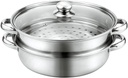 Premium Stainless Steel Steamer Set with 2 Tier Steamer Pans Tier, Multi-Layer Cookware Pot for Steaming, Boiling, and Cooking (Super Thick 25cm)