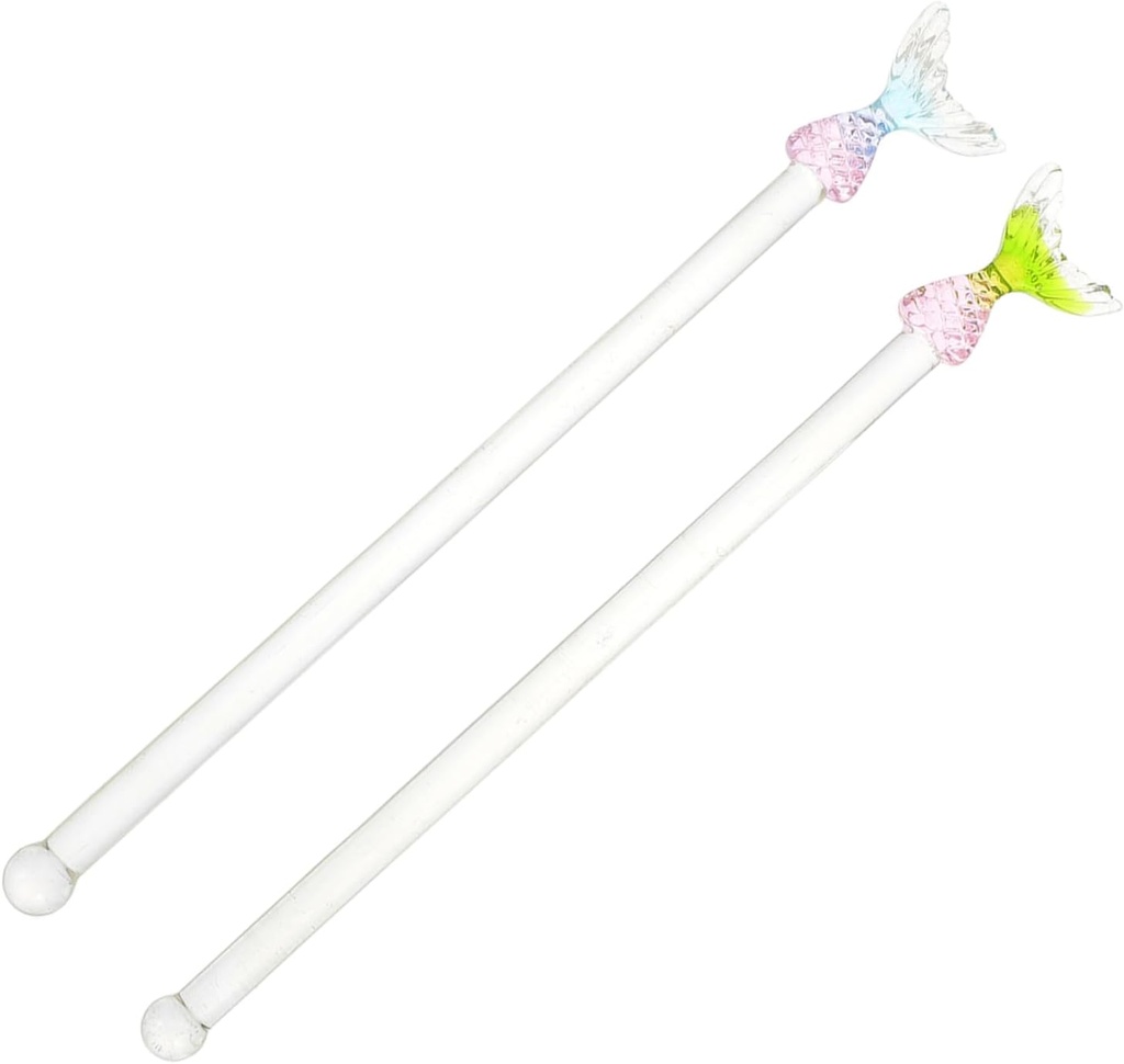 KICHOUSE 2pcs Mixing Sticks Reusable Beverage Stirring Rods for Honey Coffee Cocktails and Iced Tea Long Handle Cute Design Pink-blue and Pink-green