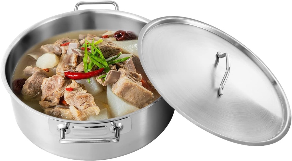 11Qt/2.75GAL Stainless Steel Stockpot with Sinking Lid Multipurpose Cookware Pot Dishwasher Safe for Soup Seafood Hot Pot Canning and Catering for Large Groups and Events