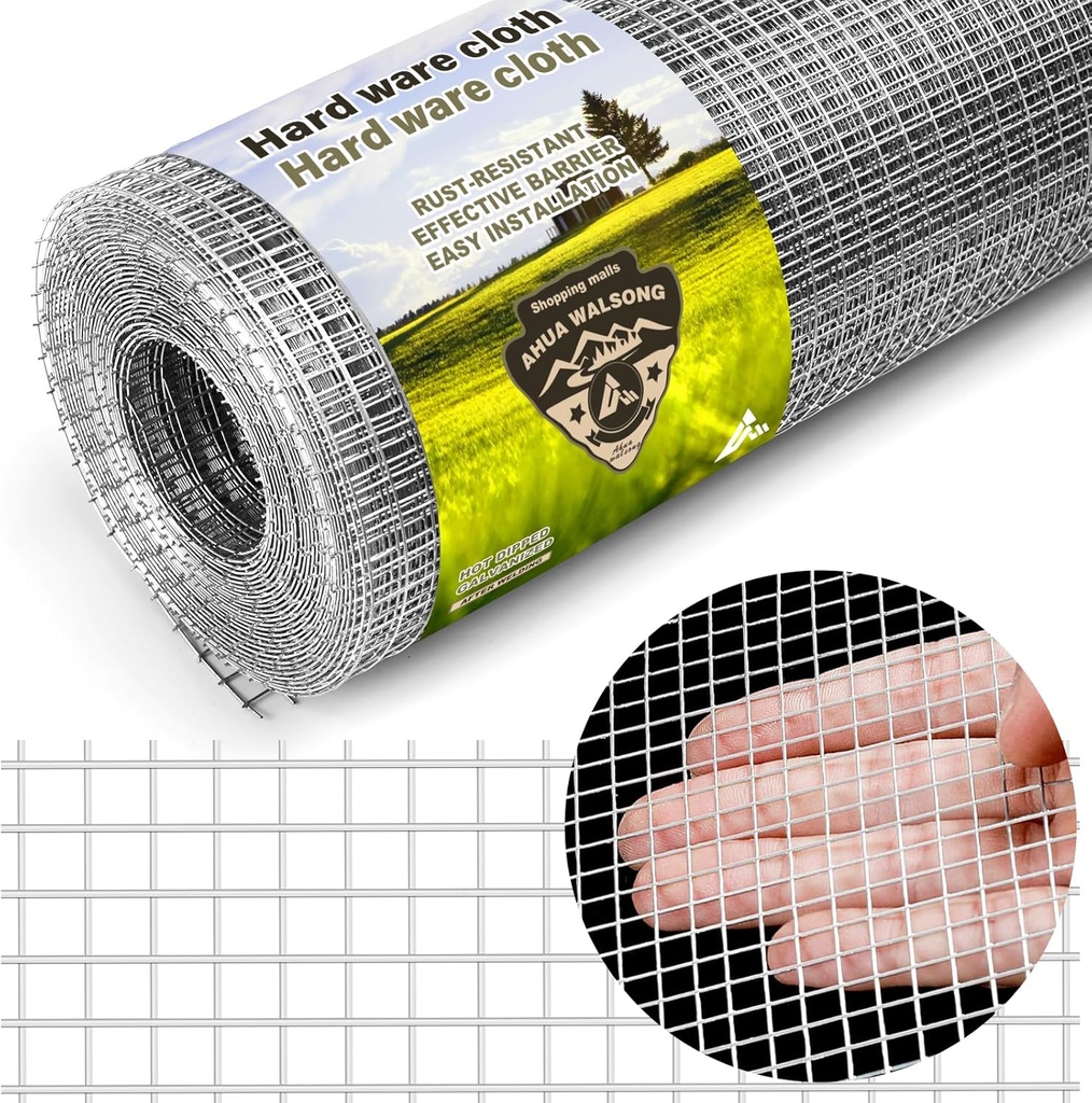 Hardware Cloth 1/4 Galvanized Wire Mesh Roll 16" x 20' (23 GA) - Chicken Wire Fence for Pens, Coops, Rabbit/Snake Fences, Poultry Enclosures, Crafting, and Screen Mesh