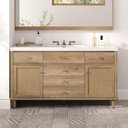 60" Bathroom Vanity with Sink Set Combo SMC Sink Soft-Close Drawers PE Rattan Front Cabinets 5 Pine Legs Storage Cabinets Single Centered Basin Suitable for Large Bathrooms Antique Natural